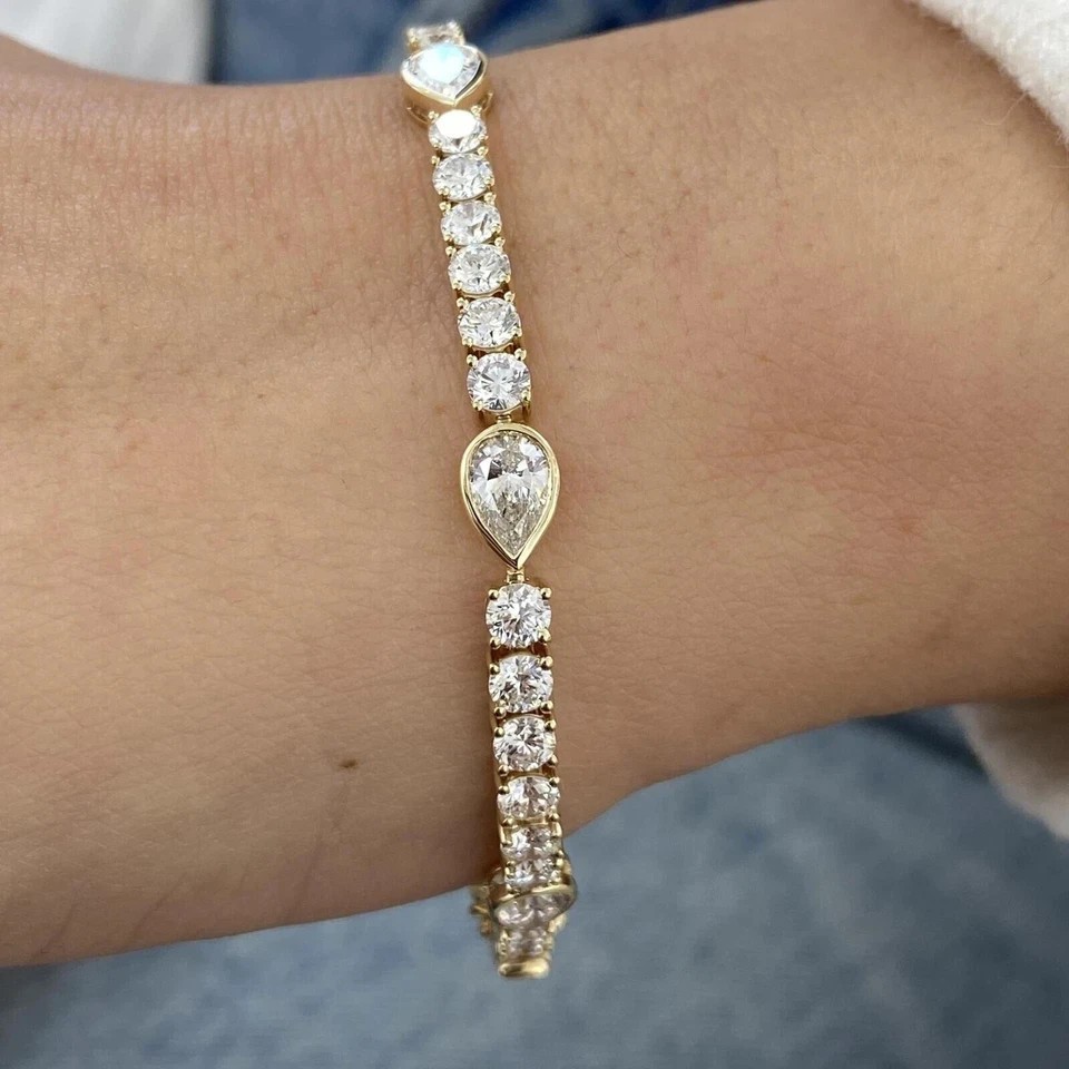 10 Ct Round Lab Created Diamond Women’s Tennis Bracelet 14K Yellow Gold Plated