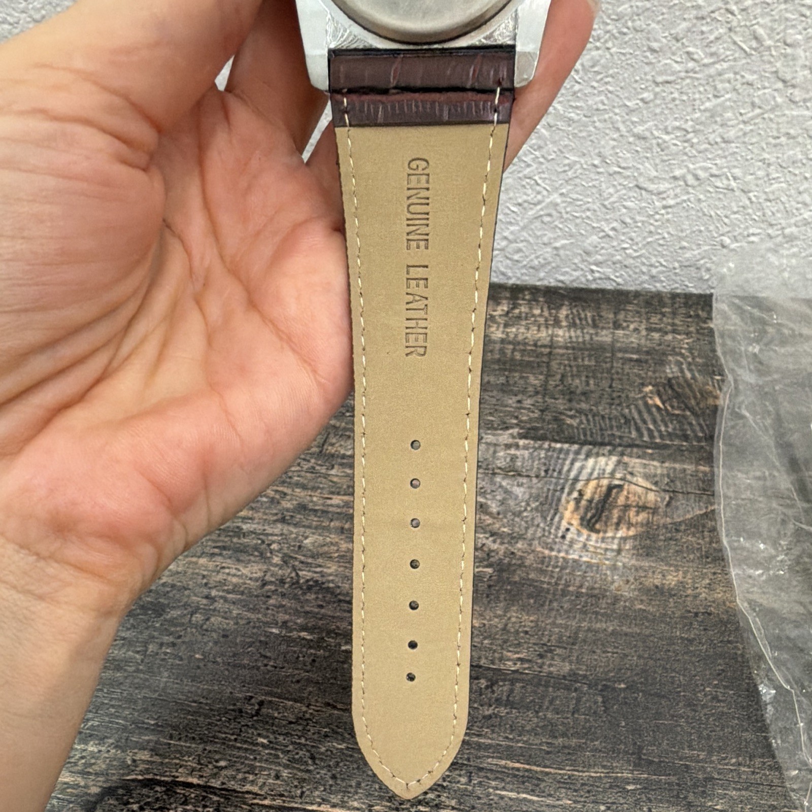 GENEVA Quartz Water-Resistant 42mm Brown Dial Silver Case Leather Strap