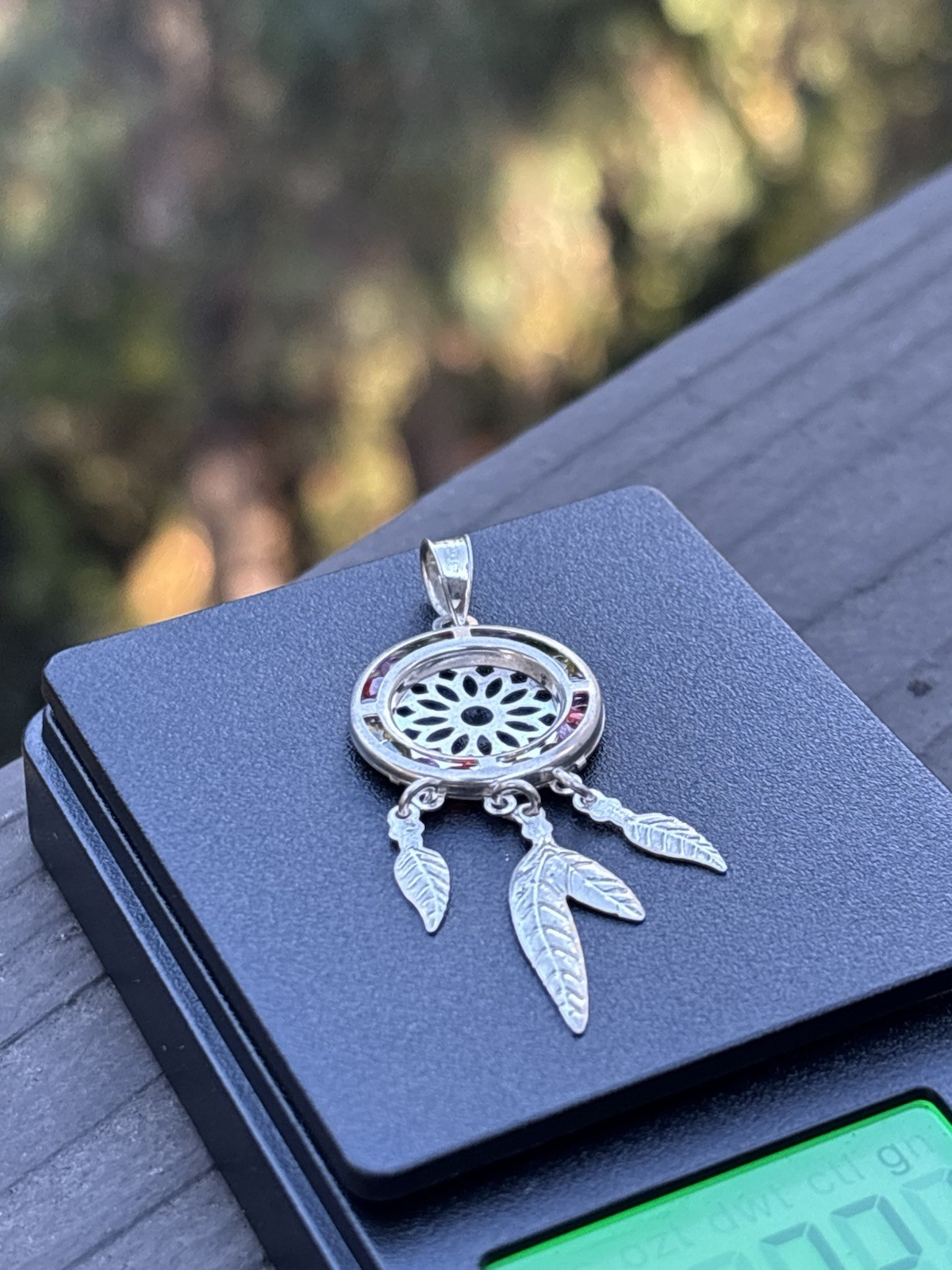 Silver Tone Round Dreamcatcher Pendant Charm w/ Dangle Feather, No Stones