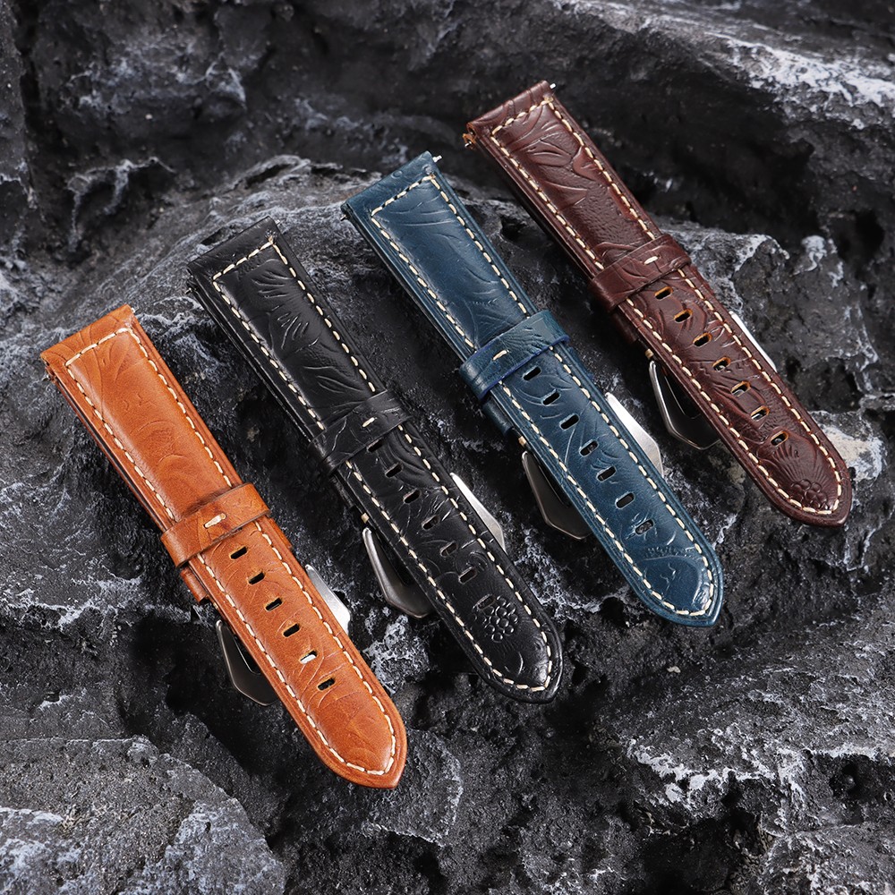 Quick Release Genuine Leather Watch Band 20/22/24/26mm Universal Carved strap