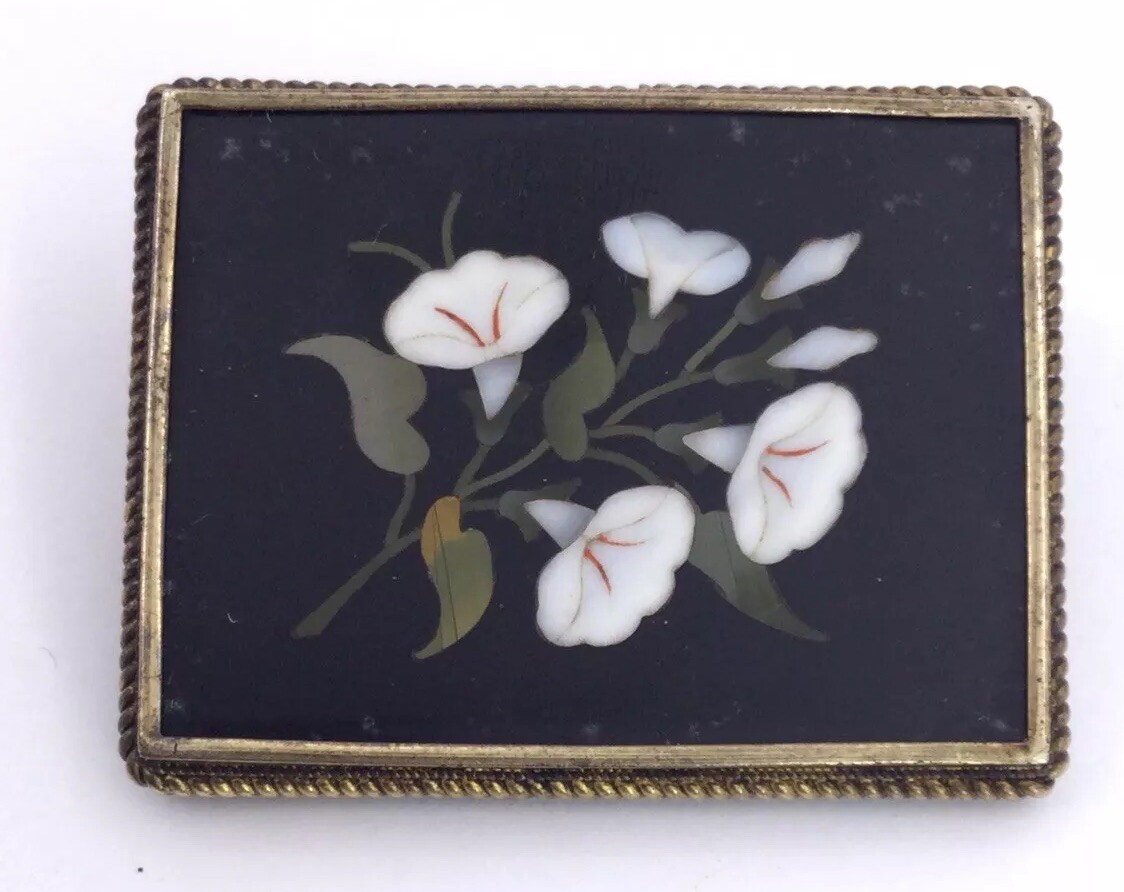 PETRA DURA LILYS PIN – GOLD FILLED VICTORIAN (V476)