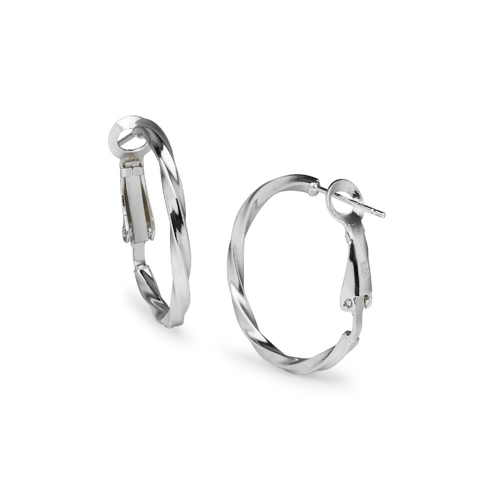Round Twist Clutchless 2x25mm Hoop Earrings in Sterling Silver