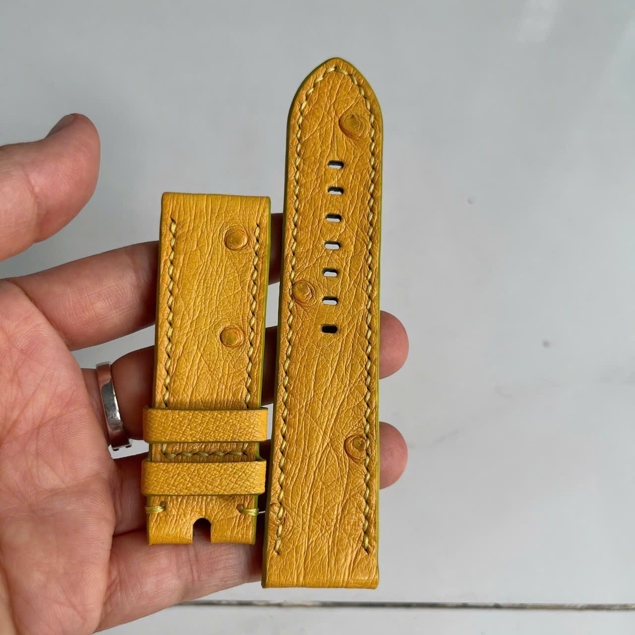 24mm/22mm Padded Yellow Genuine OSTRICH Leg LEATHER SKIN WATCH STRAP BAND