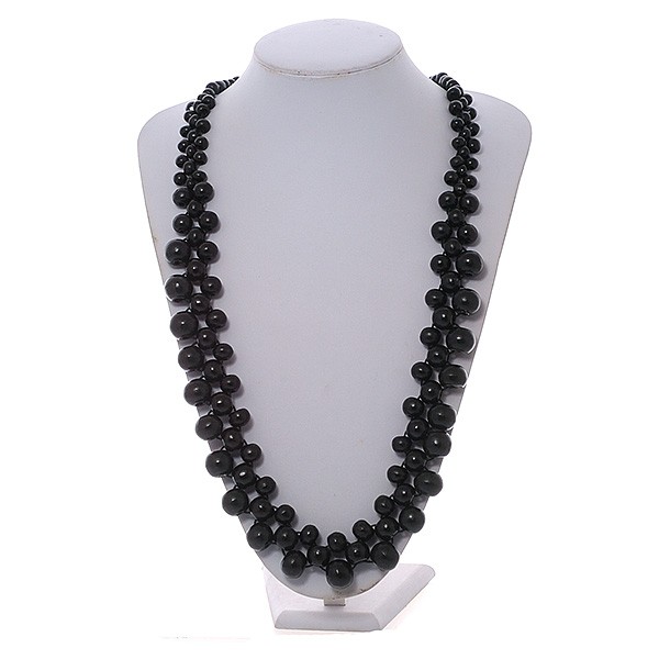 Long Black Cluster Wood Beaded Necklace – 82cm Long