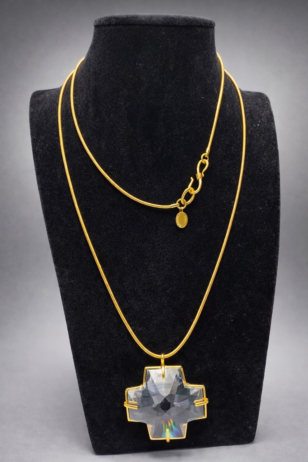 Vintage Daniel Swarovski Large Crystal Cross Pendant Necklace 36″-Just Stunning!
