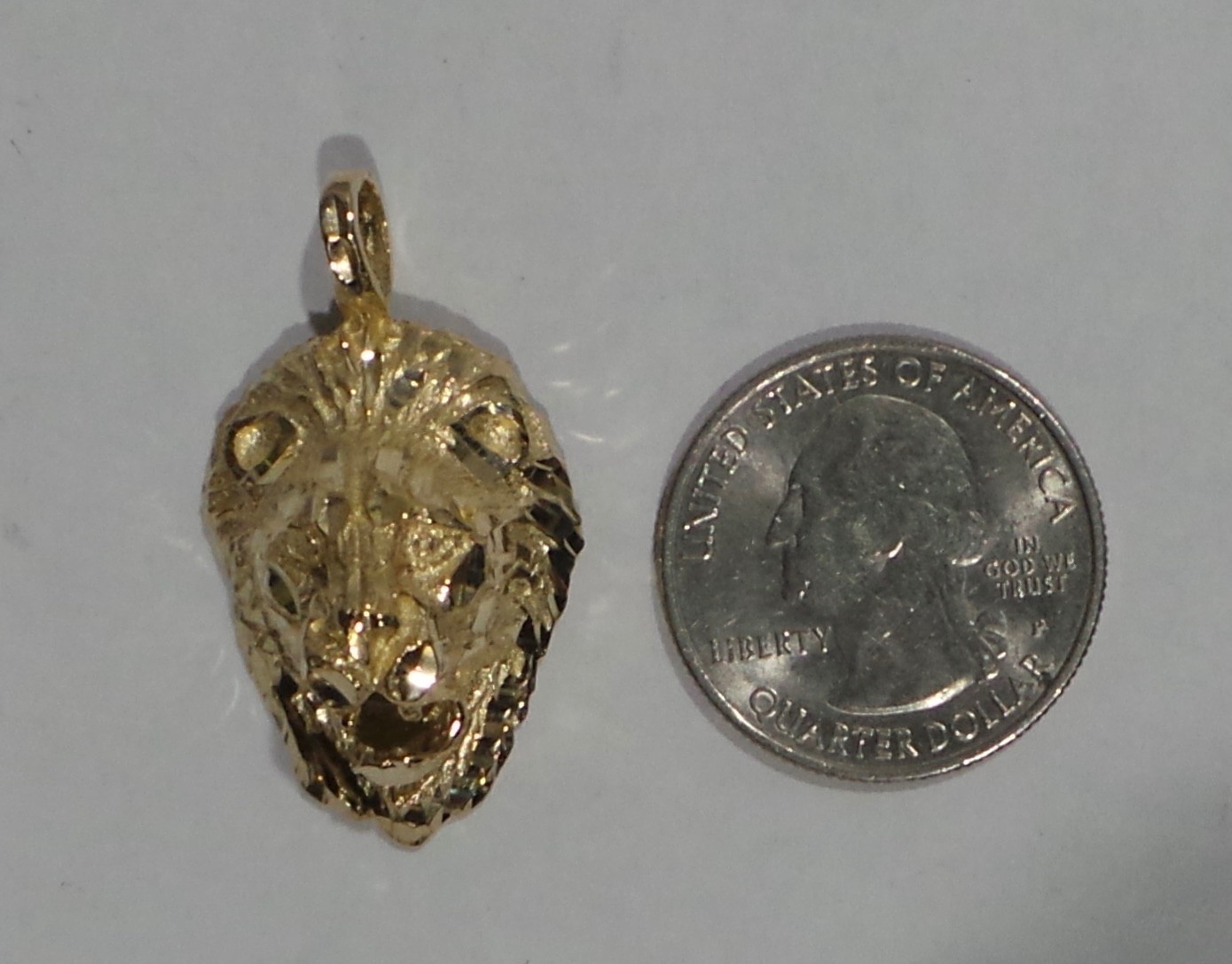 14k Yellow Gold Diamond Cut Lion Head Pendant Charm 7.83g