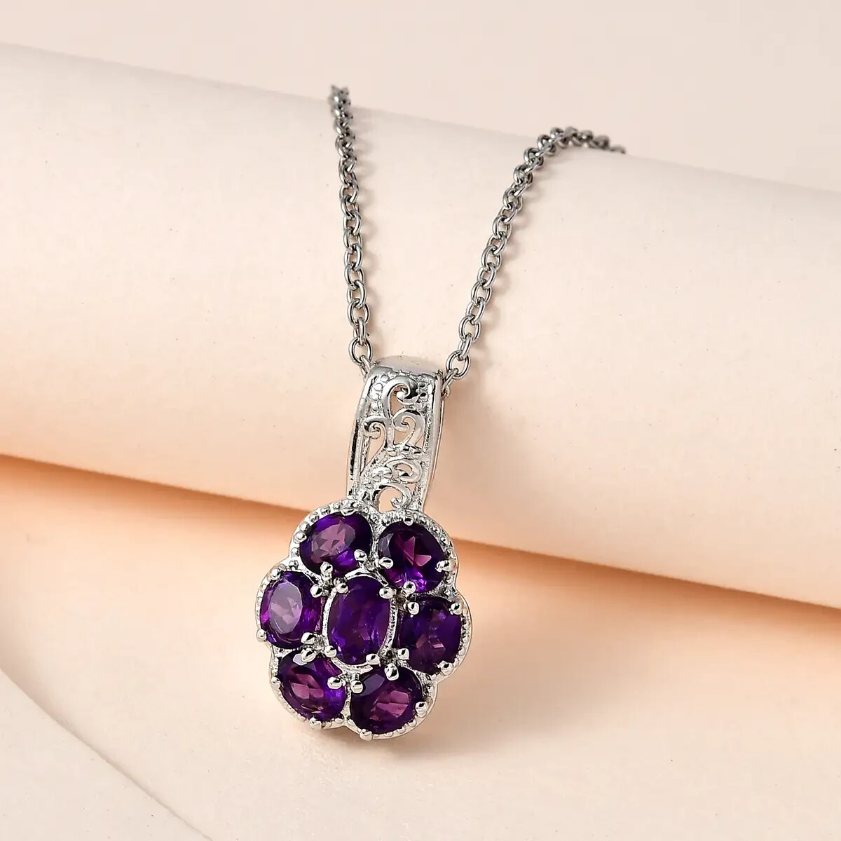 NEW Gorgeous African Amethyst 2.85 ctw Artisan Drop Pendant in Platinum Bond AA4