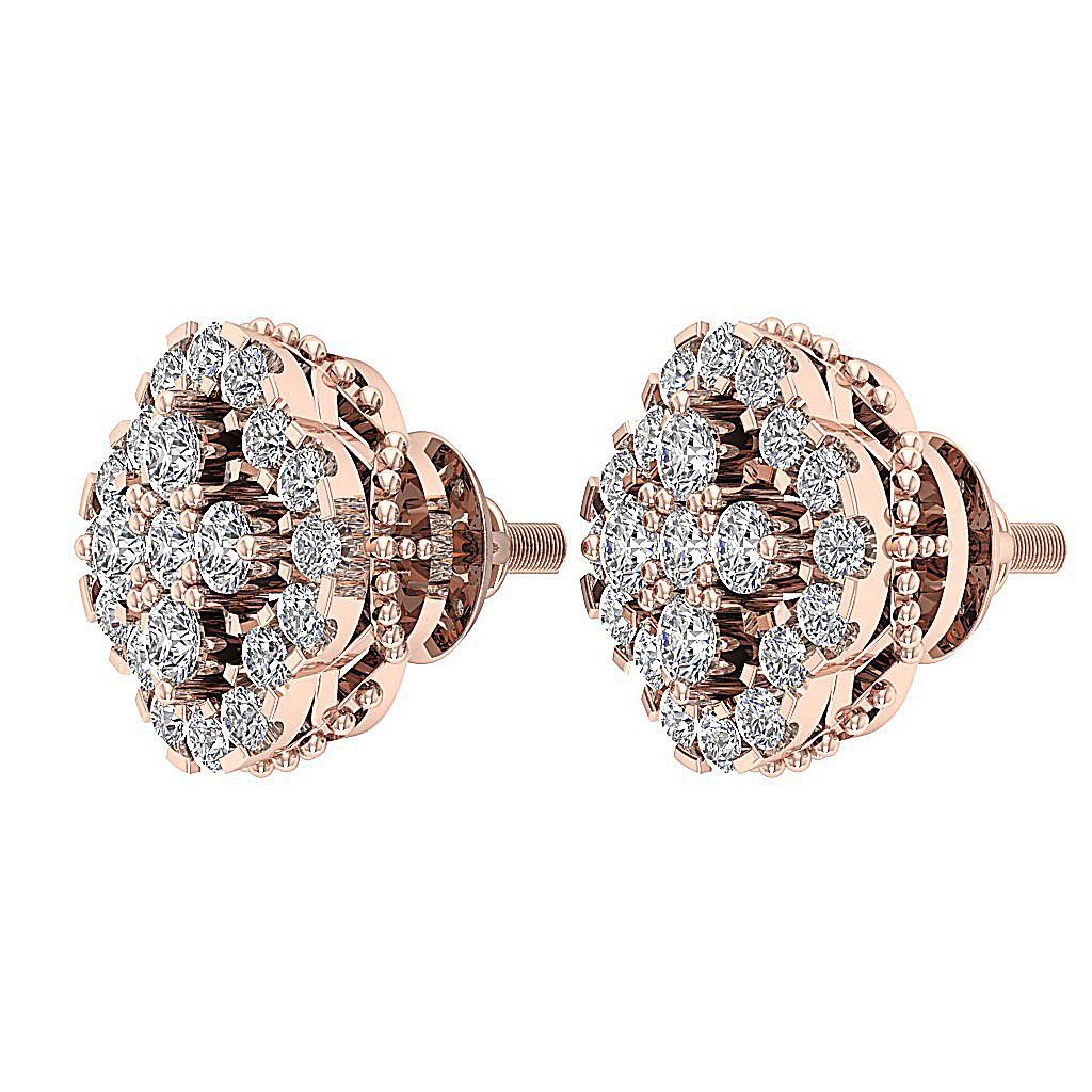 Designer Studs Earrings Round Cut Diamond SI1 G 0.75 Ct 14K White Gold 9.80 mm