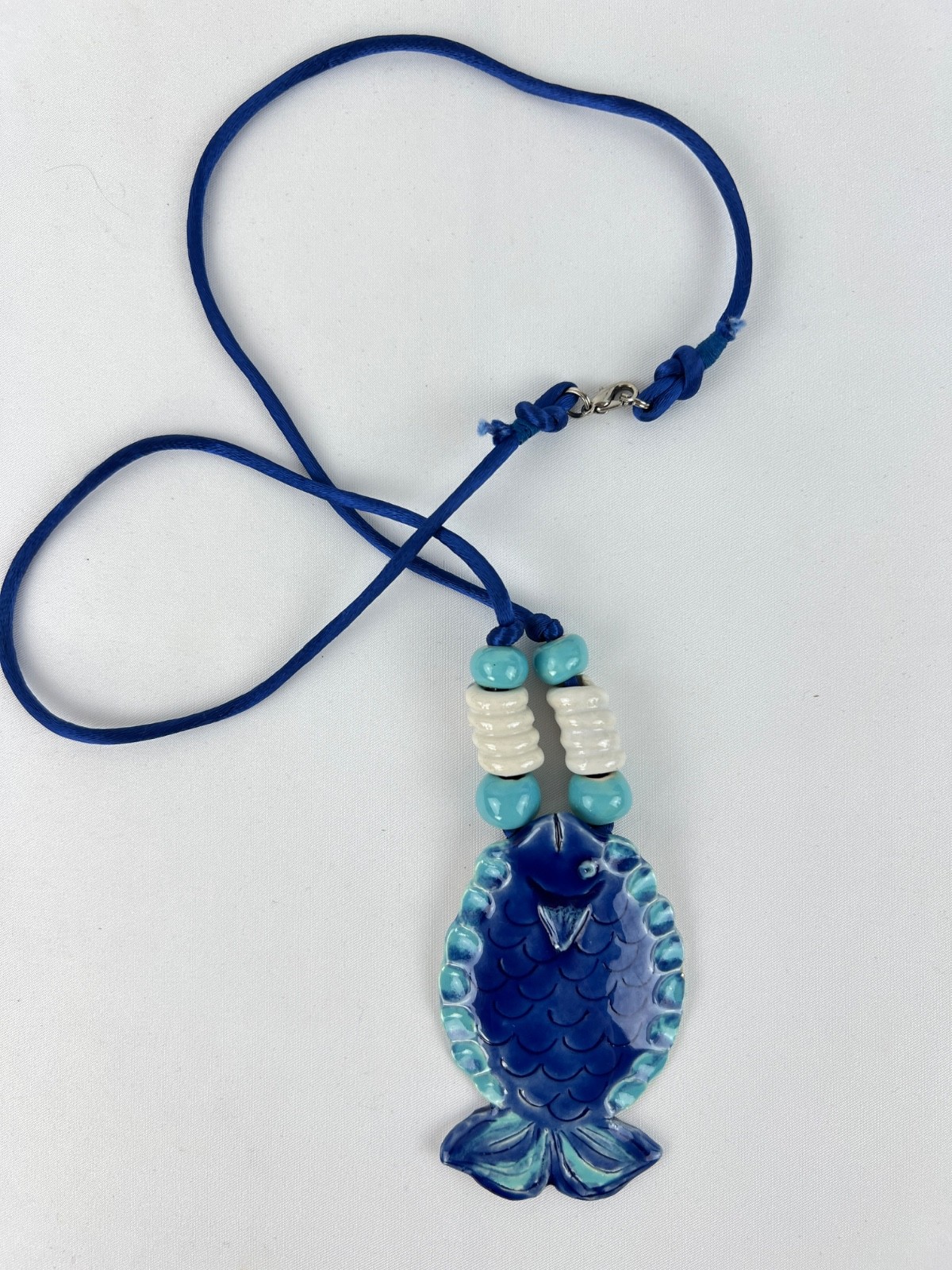 Fashion Large Ceramic Enamel Blue Fish Statement Bold Necklace Summer Cruise