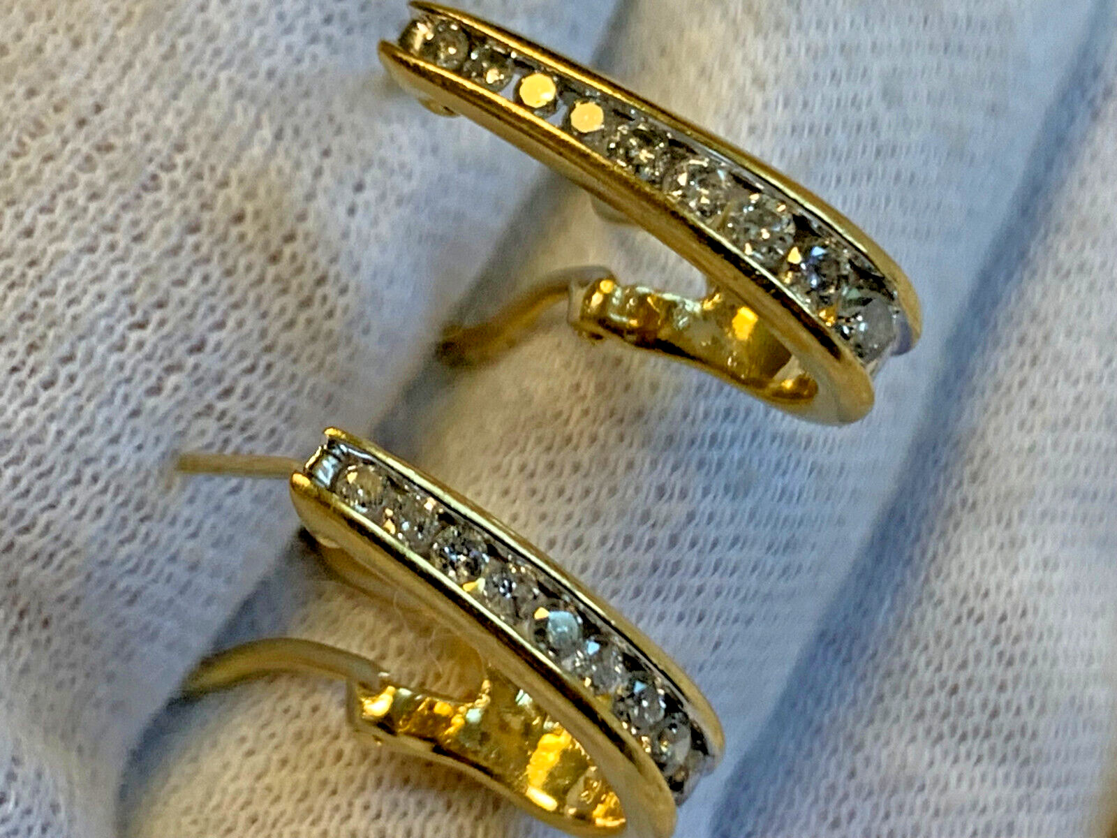 14K Yellow Gold Diamond Earrings 4.82g Fine Jewelry Half Hoop Omega Backs *READ*