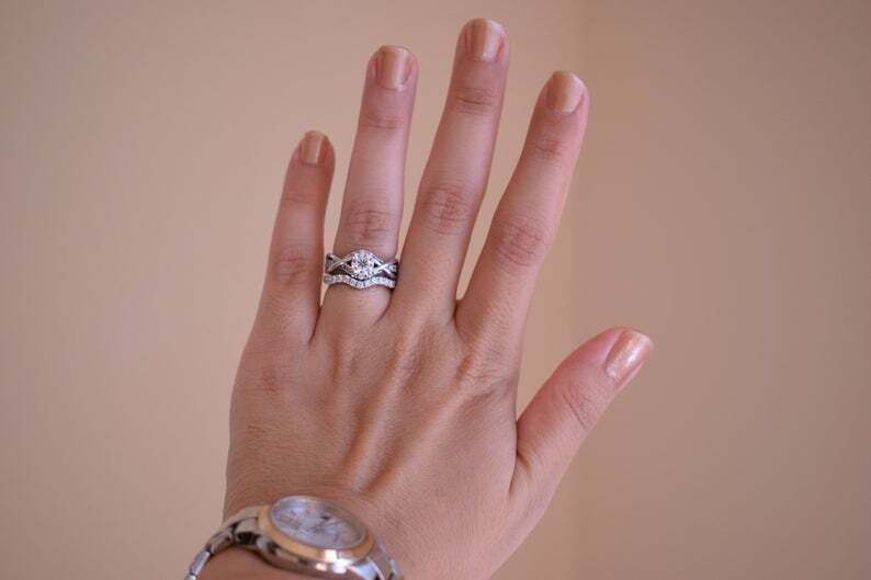 2.50 Ct Round Cut Created Diamond Twisted Band Ring Set 14K White Gold Finish