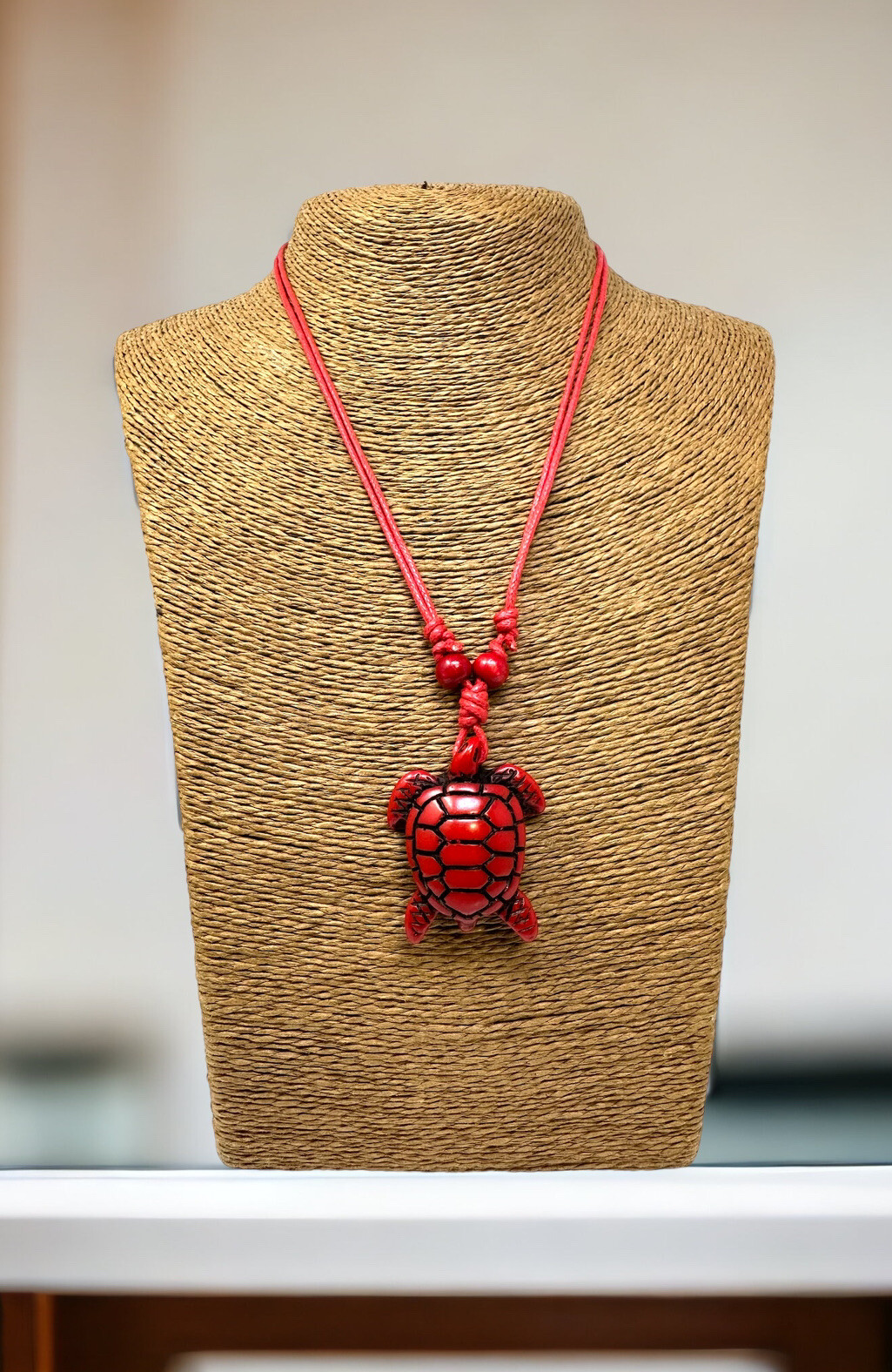 Red Turtle Necklace Red Turtle Pendant with Adjustable Red Cord Sea Turtle