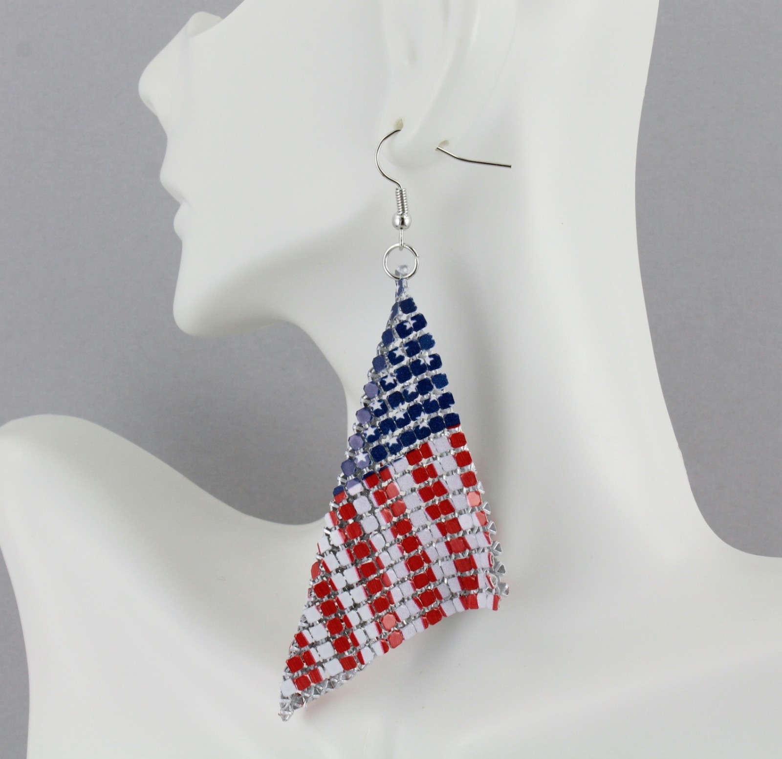 Patriotic earrings Red White Blue USA American Flag earrings 4th July metal mesh