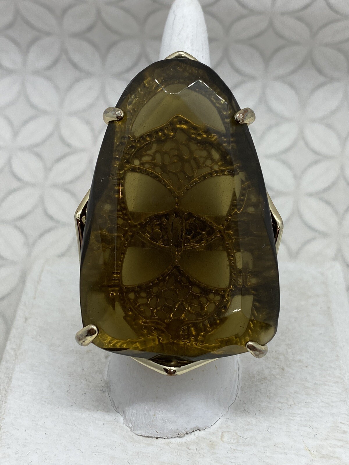 Vintage Kendra Scott Tana Ring Smokey Gold tone cocktail statement brown 7