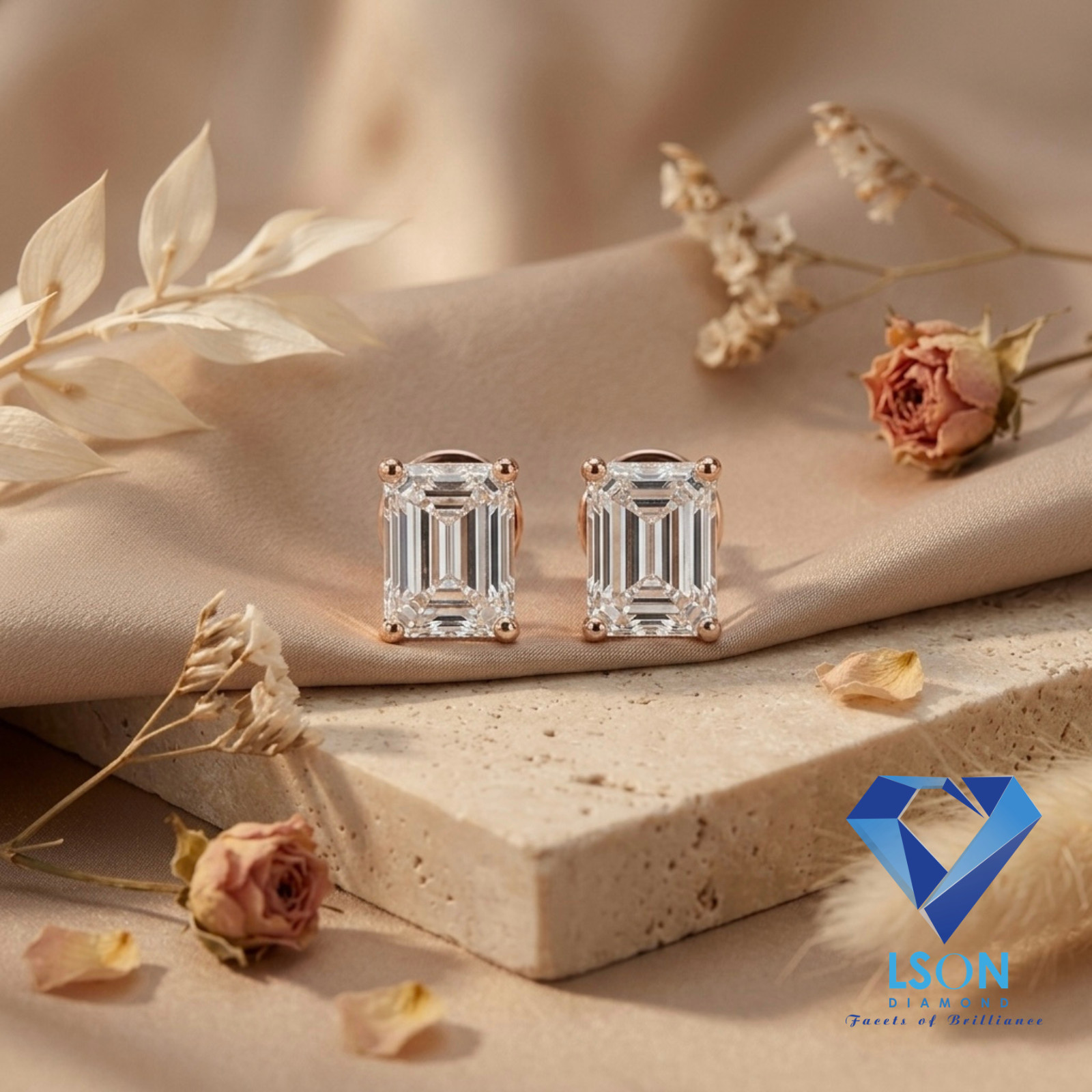 Lab Grown Diamond Stud Earrings: Emerald D-VVS, 2-4ct TCW, 10K/14K/18K, IGI