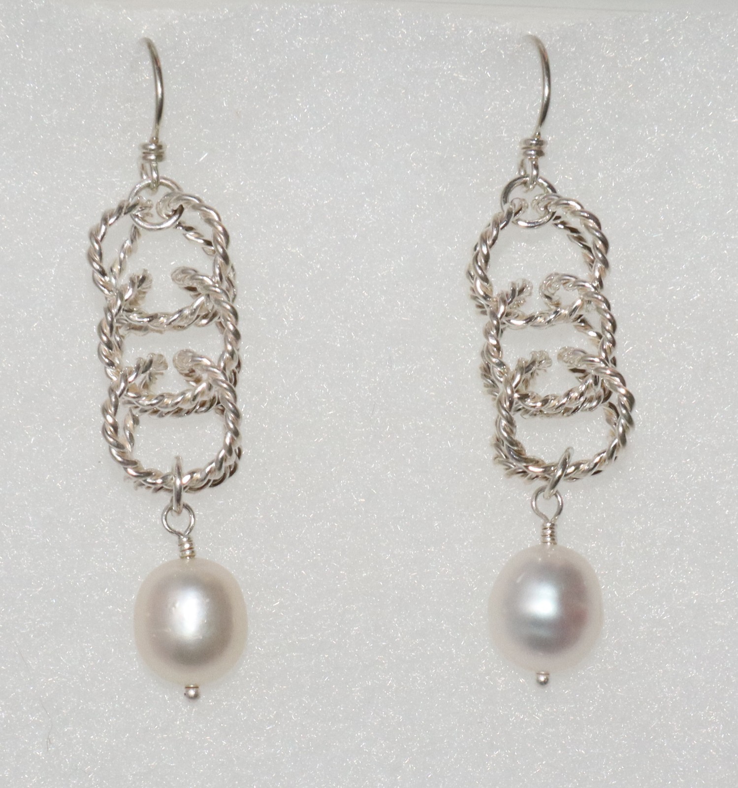 Sterling Silver Cage Twist Pearl drop Dangle Earrings
