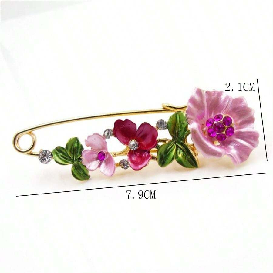 1pc Flower Brooch Oil Drip & Rhinestone Beaded Multi-Use Coat Clip Pin for Women