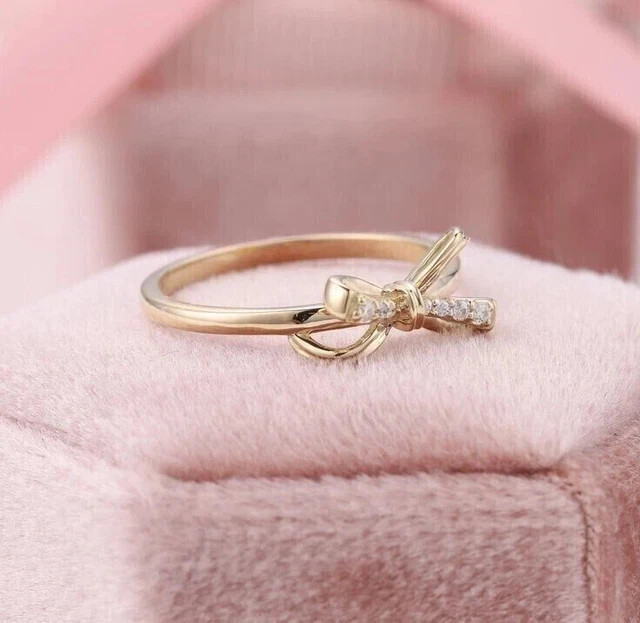 Women’s Bow Classy 14K Yellow Gold Plated 0.70Ct Round Lab Grown Diamond Ring