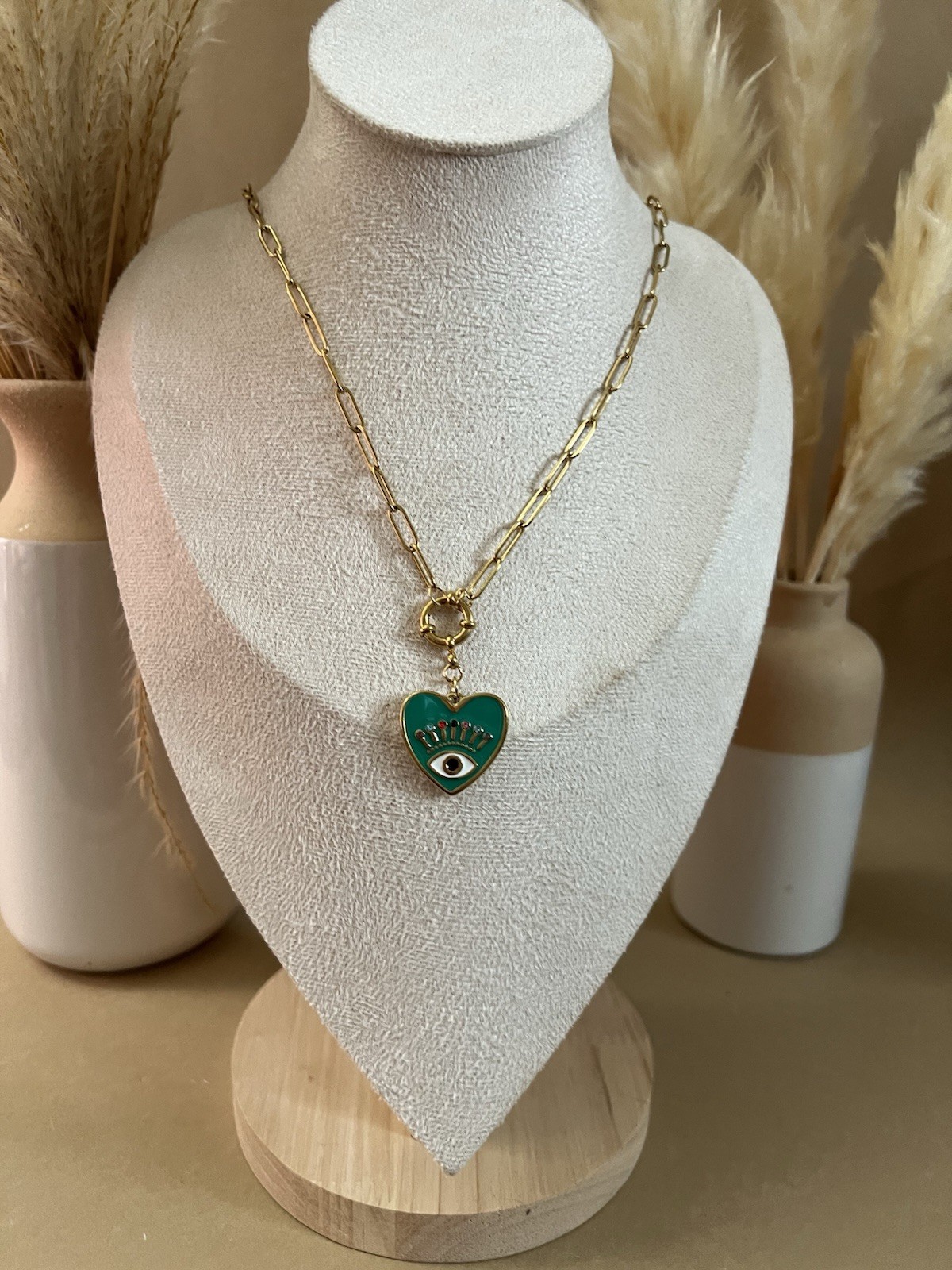 Heart Evil Eye Statement Chain Necklace – Elegant Protection Necklace