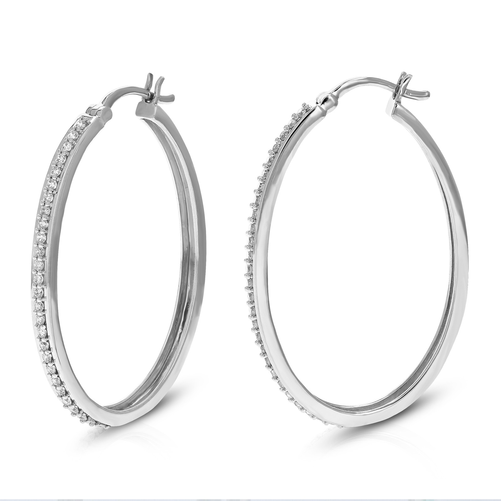 3/8 cttw Lab Grown Diamond Hoop Earrings in Sterling Silver With Notched Post