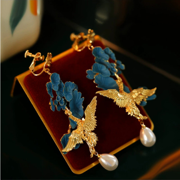 Chinese Earrings with Cloisonn É Ear Clips and Flower Earrings Without Ear Holes