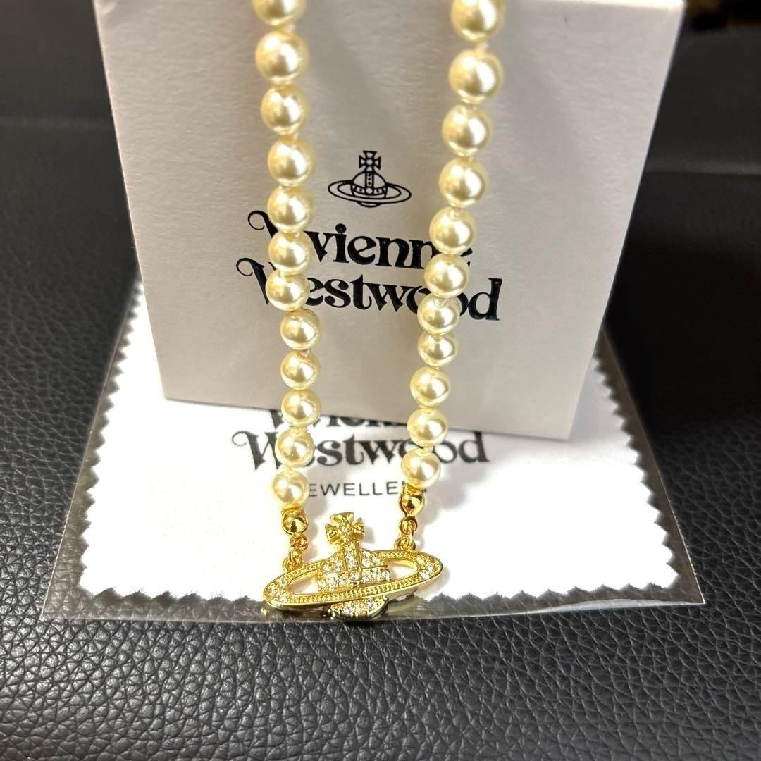 Vivienne Westwood Necklace Pearl Choker Gold w/Pouch NO BOX
