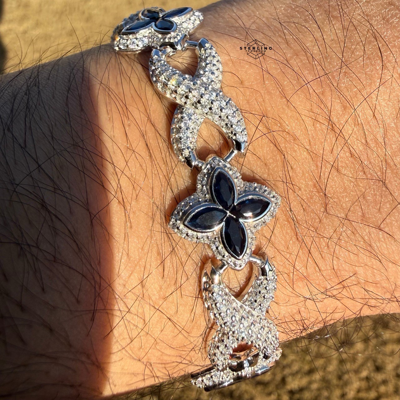 925 Sterling Silver Blue Marquis Infinity Bracelet 14mm 8″ Hip Hop Bling Mens