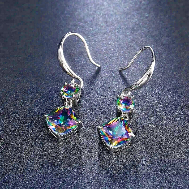Sterling Silver Topaz Rainbow Mystic Topaz Drop Hook Earrings