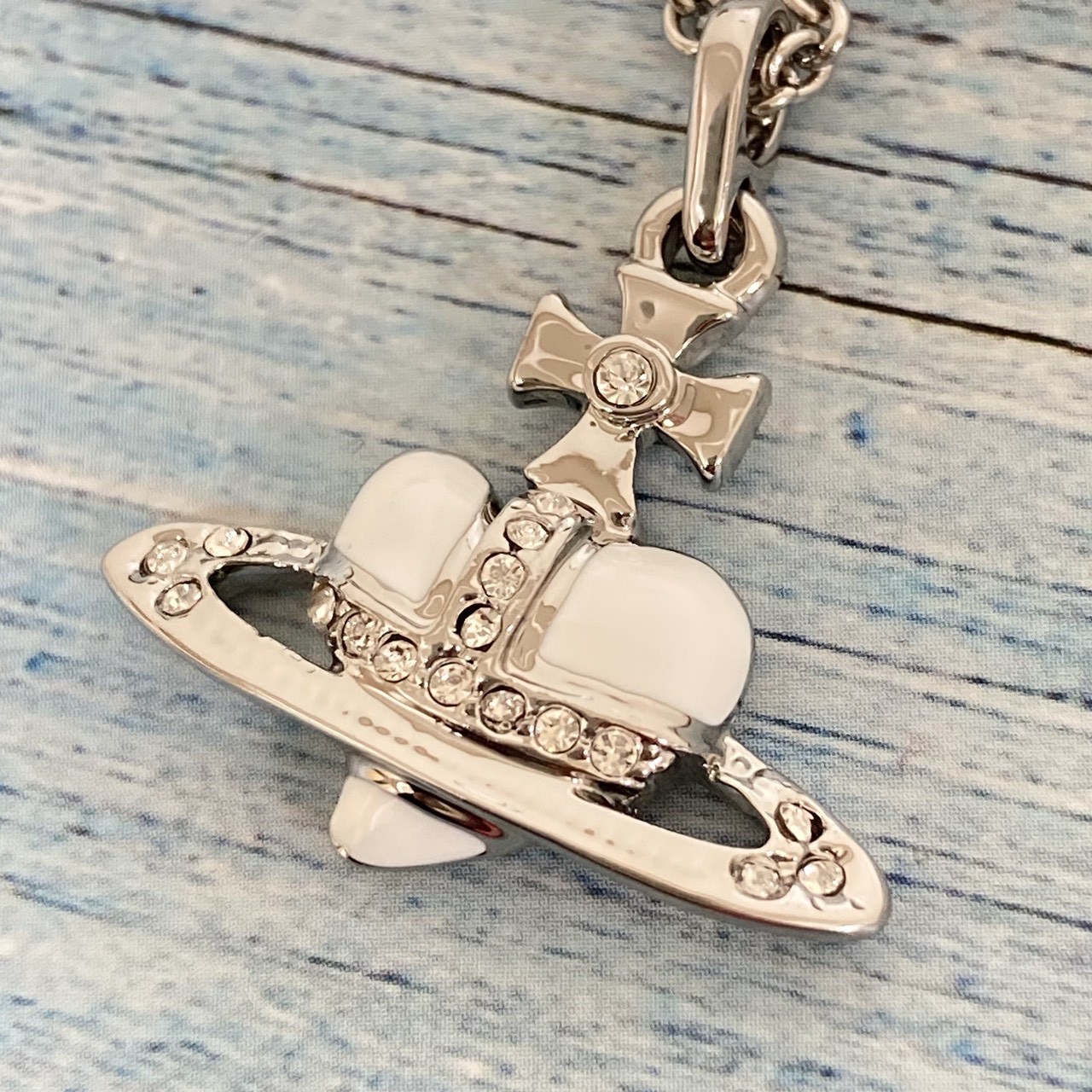 Vivienne Westwood Necklace Diamante Heart White Silver TOP 2.5cm NO BOX