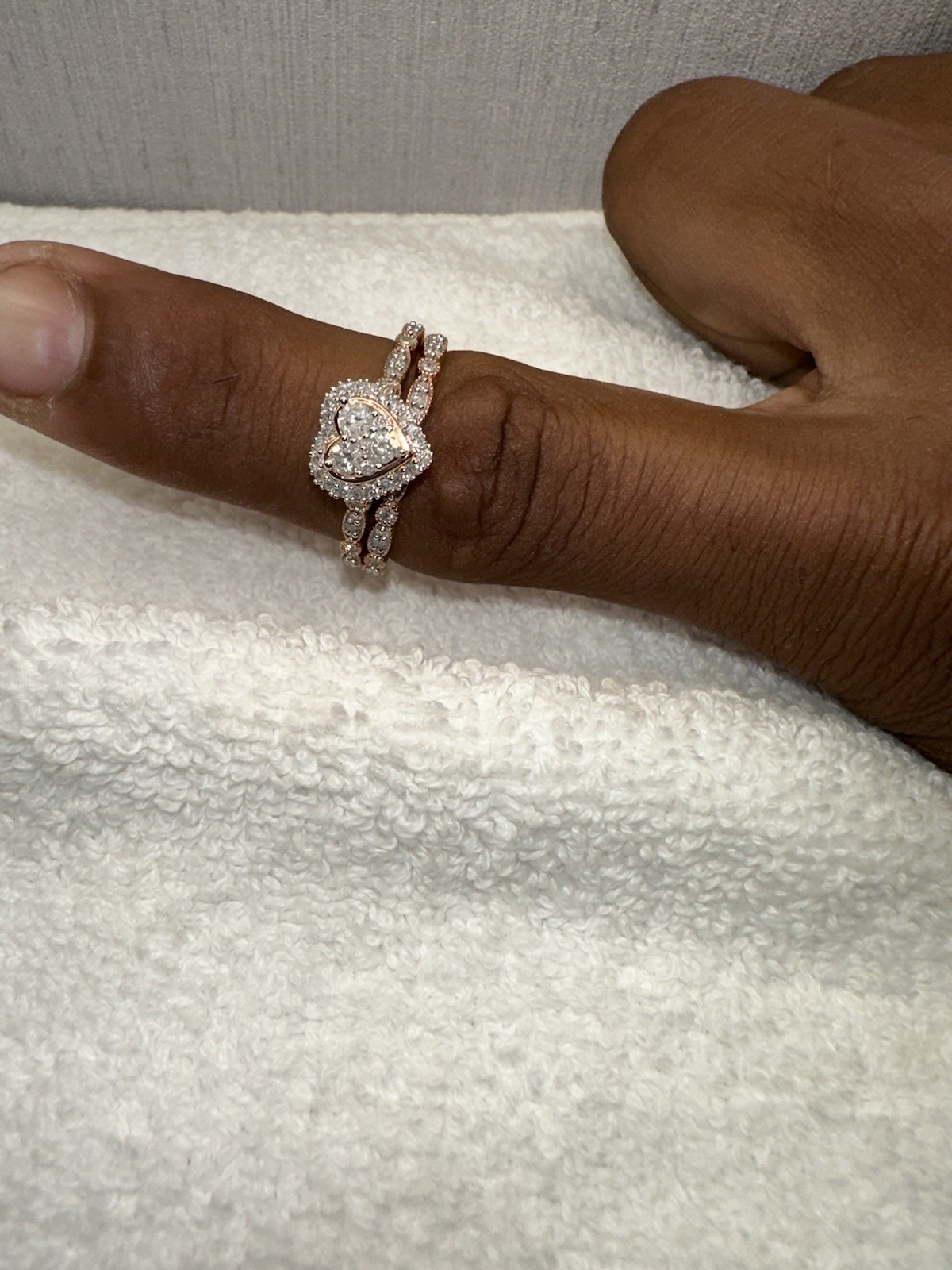 Zales 0.50 ctw Diamond Heart Engagement/Wedding Ring Set 10K Rose Gold Sz 9