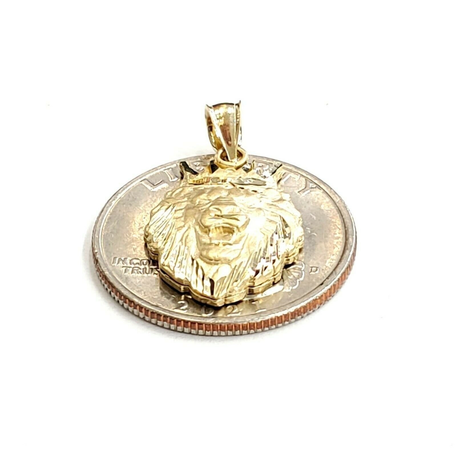 New 14k yellow Gold lion head face with crown Leo Pendant charm fine gift 2.4g