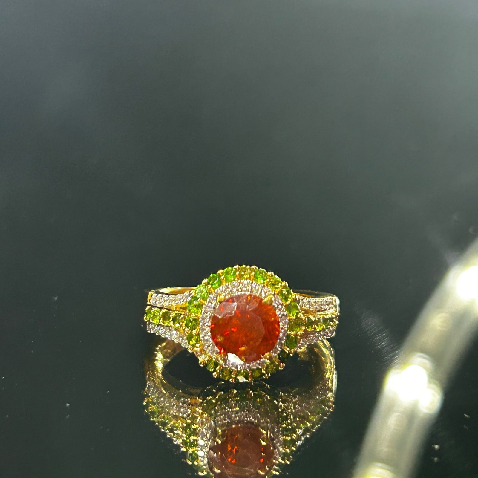 Stunning 1.86 carat Picos Altos Sphalerite ring 18k vermeil over 925 sterling