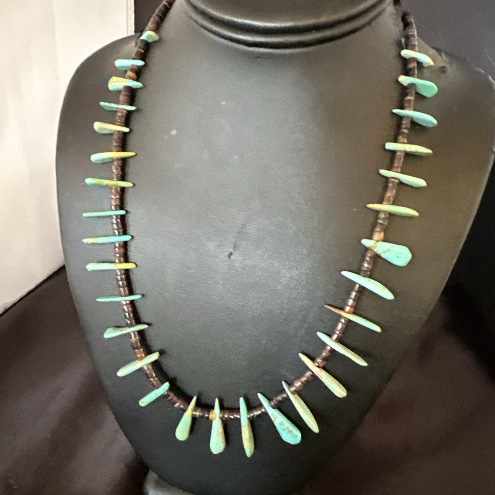 Native Green Turquoise Bone Bead Navajo Sterling Silver Necklace 20″ 17636