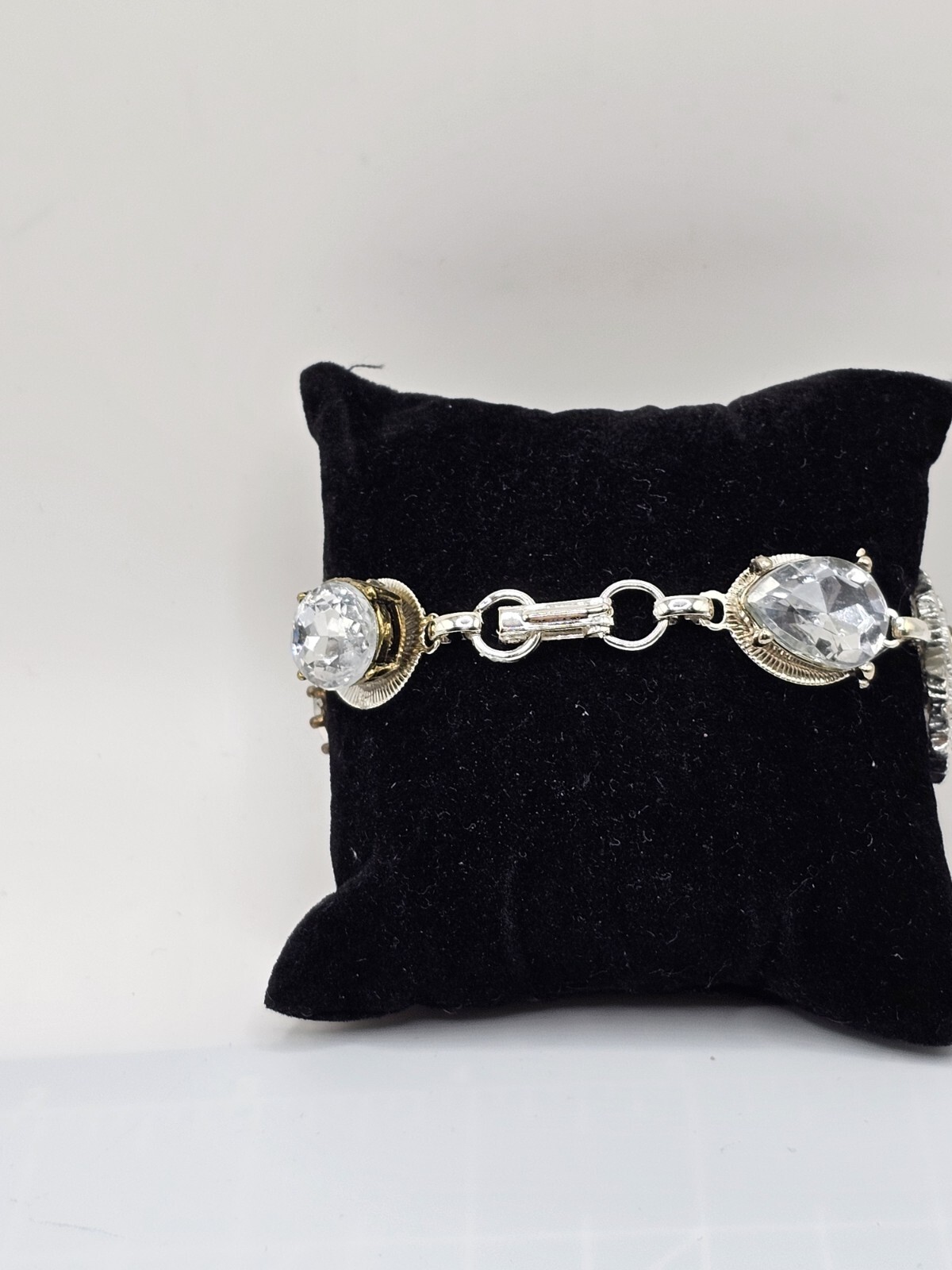 Handmade Mixed Media Rhinestone Bracelet Vtg Contemporary Jewelry OOAK 8″ Retro