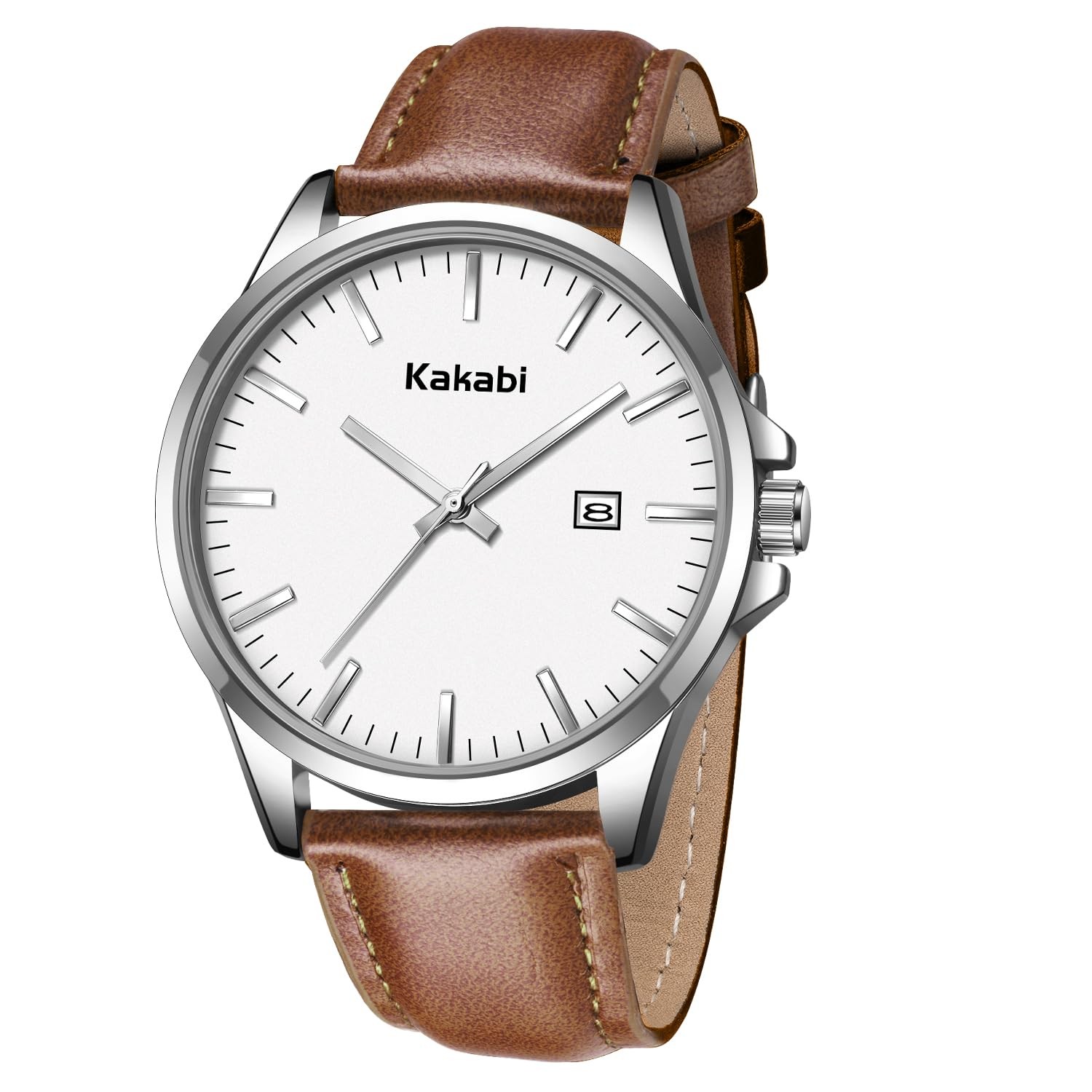 Kakabi Watches for Men, Minimalist Fashion Mens Leather K7303S-Brown White-P