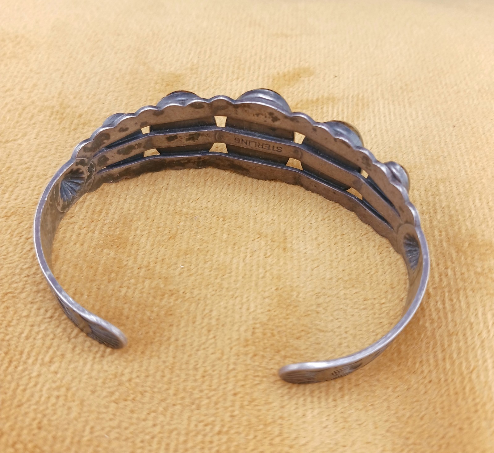 Vintage Navajo Fred Harvey Era Thunderbirds Foil Glass Sterling bracelet