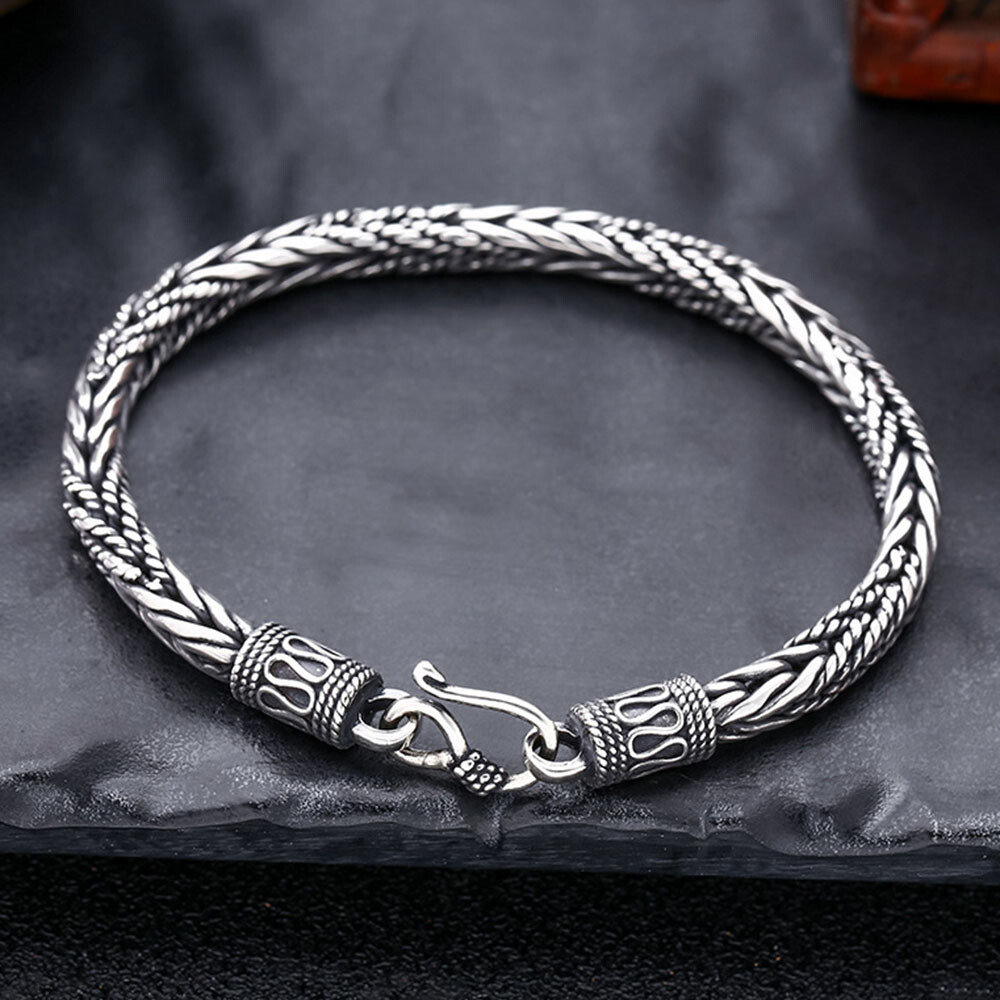 Pure S925 Sterling Silver Chain Braided Wheat Link Bracelet 25-26g 7.9in