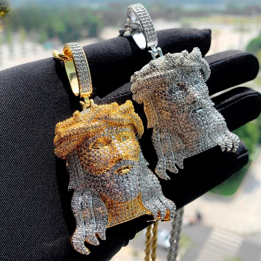 5AAA+ CZ Ice Brass Hop Hip Religious Jesus Head Pendant Necklace Gold Plated