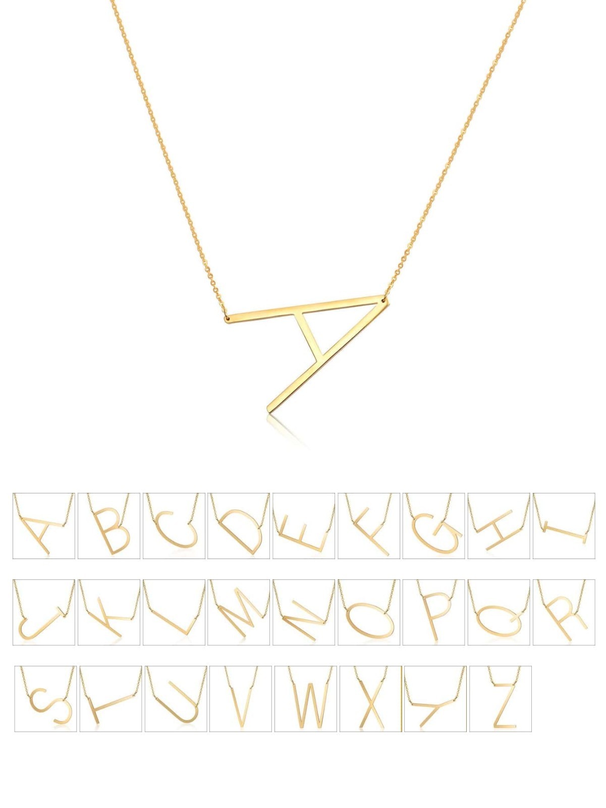 Sideways Initial Necklace Large Letter Pendant Gold Plated Stainless Steel Women