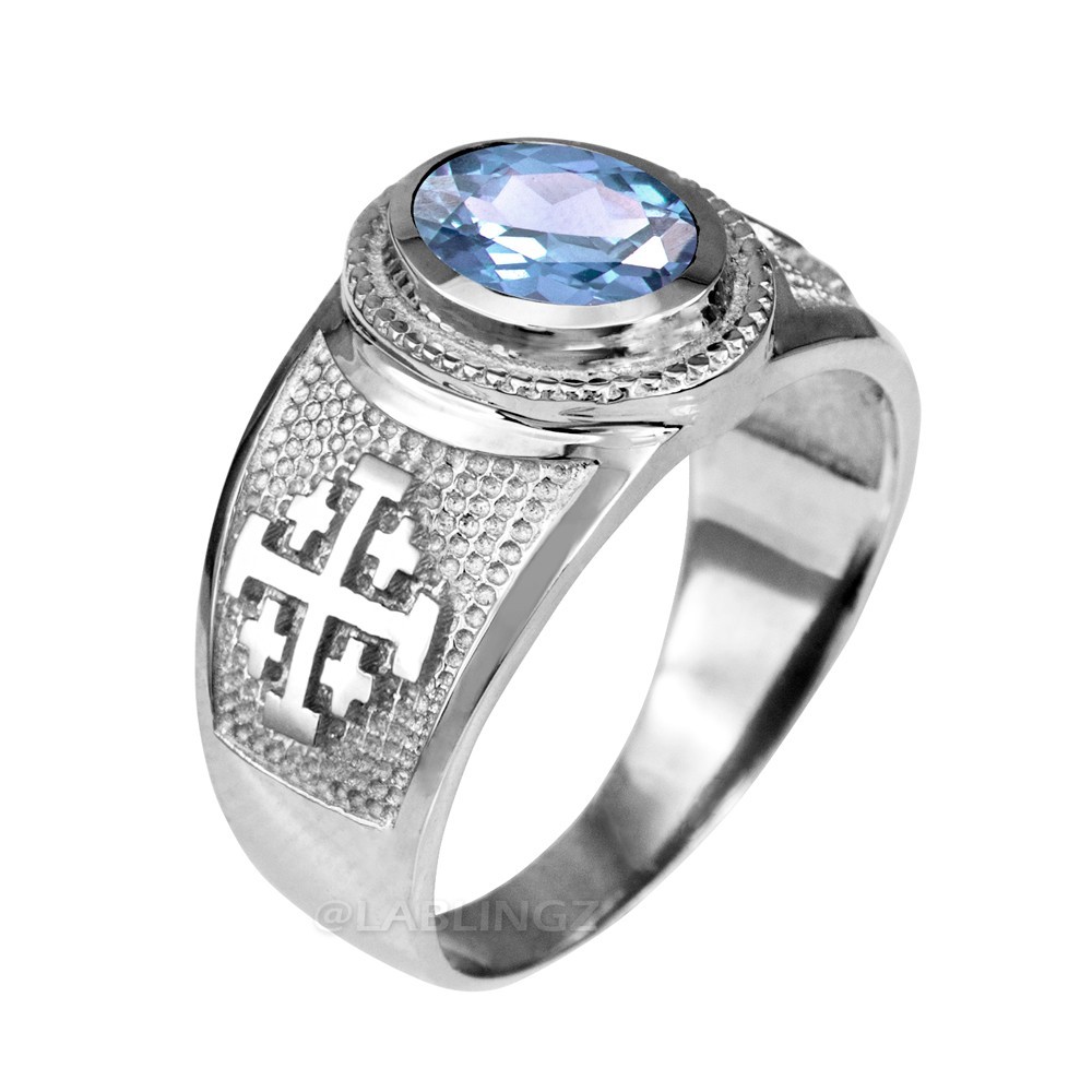 Sterling Silver Jerusalem Cross Birthstone CZ Ring