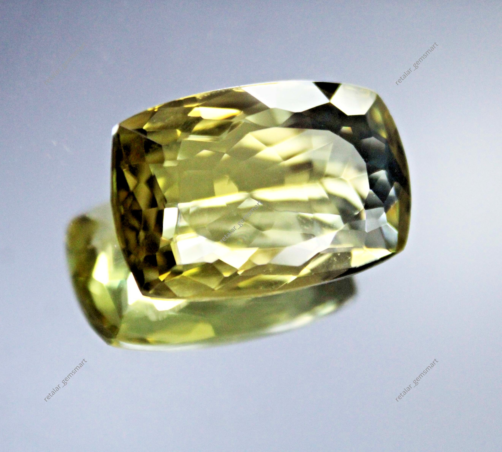 22.65 Ct NATURAL Certified Gold Lemon Quartz Cushion Checker Cut Loose Gemstone