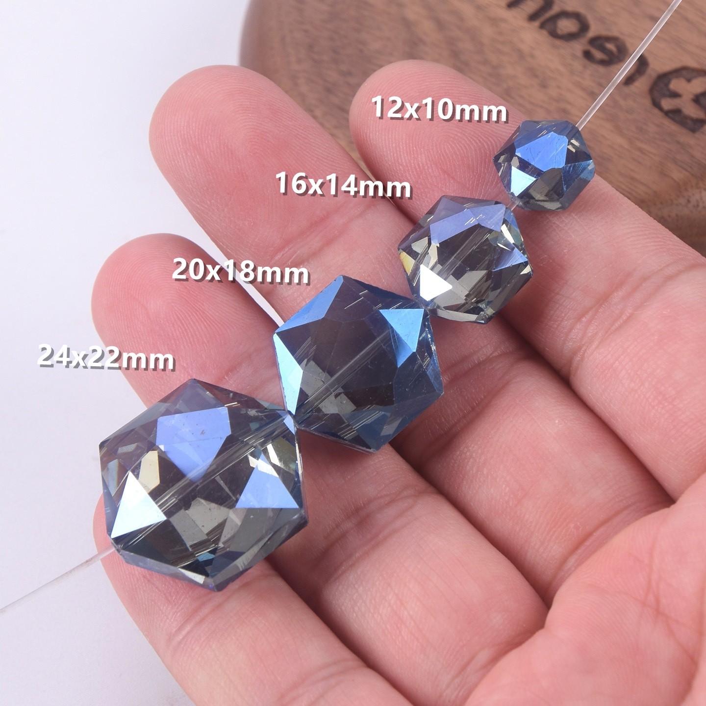10pcs Hexagon 12mm 16mm 20mm 22mm Faceted Crystal Glass Loose Beads DIY Jewelry