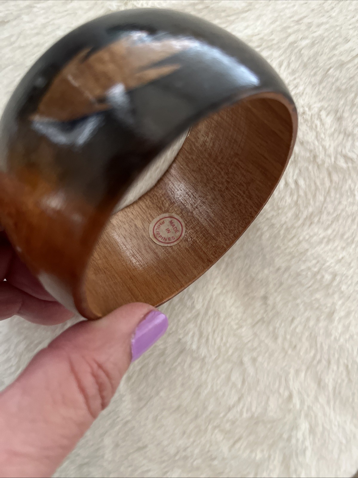 New vintage wood bangle bracelet Made In Philippines 8”