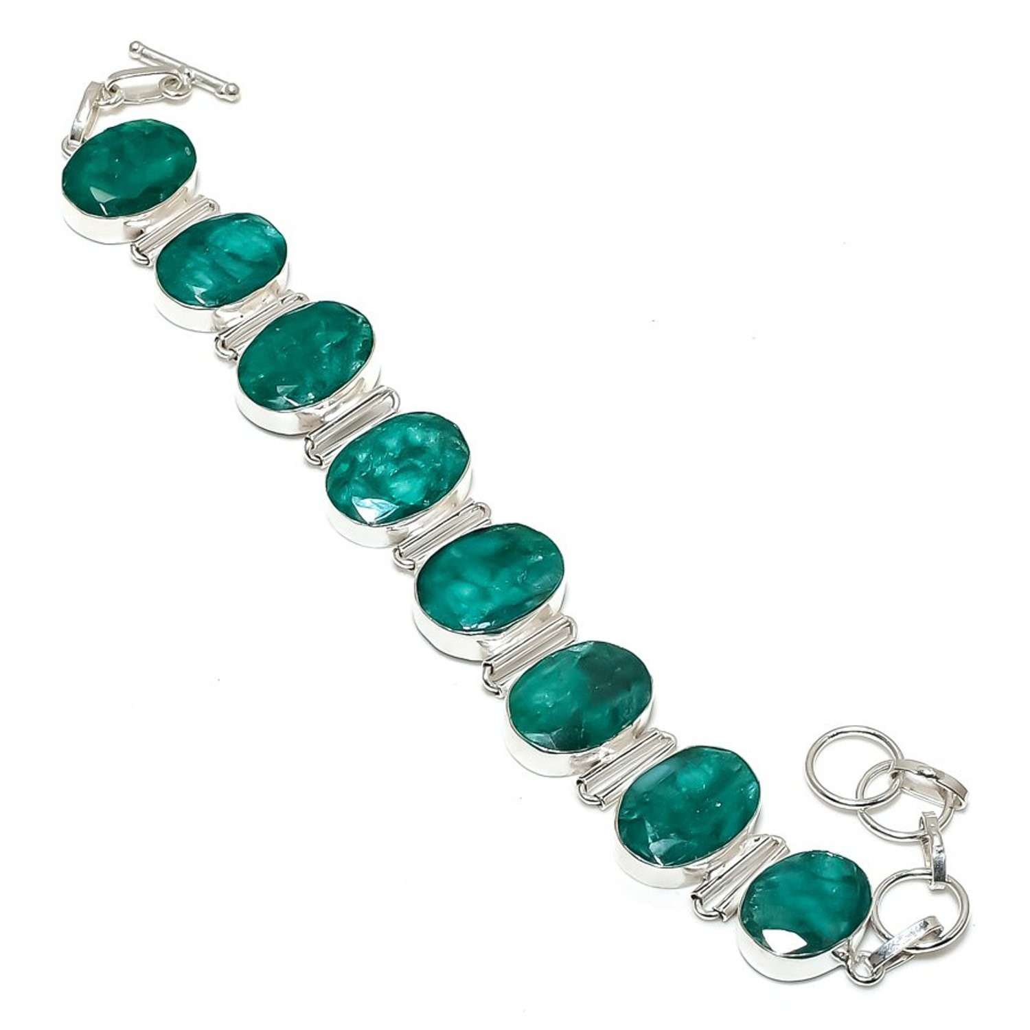 Zambian Emrald 925 Sterling Silver Oval Gemstone Jewelry Bracelet 8″ AAB 1176
