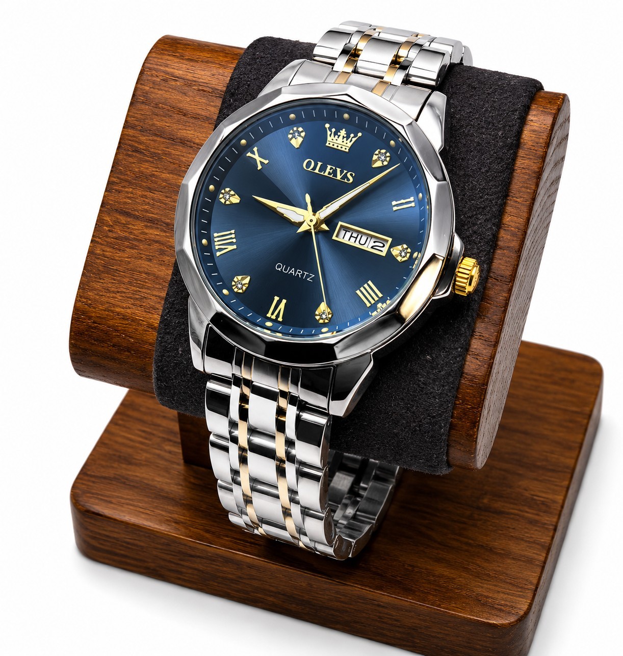 OLEVS 9931 Men’s Quartz Watch Blue Dial Two-Tone Stainless Steel Day Date