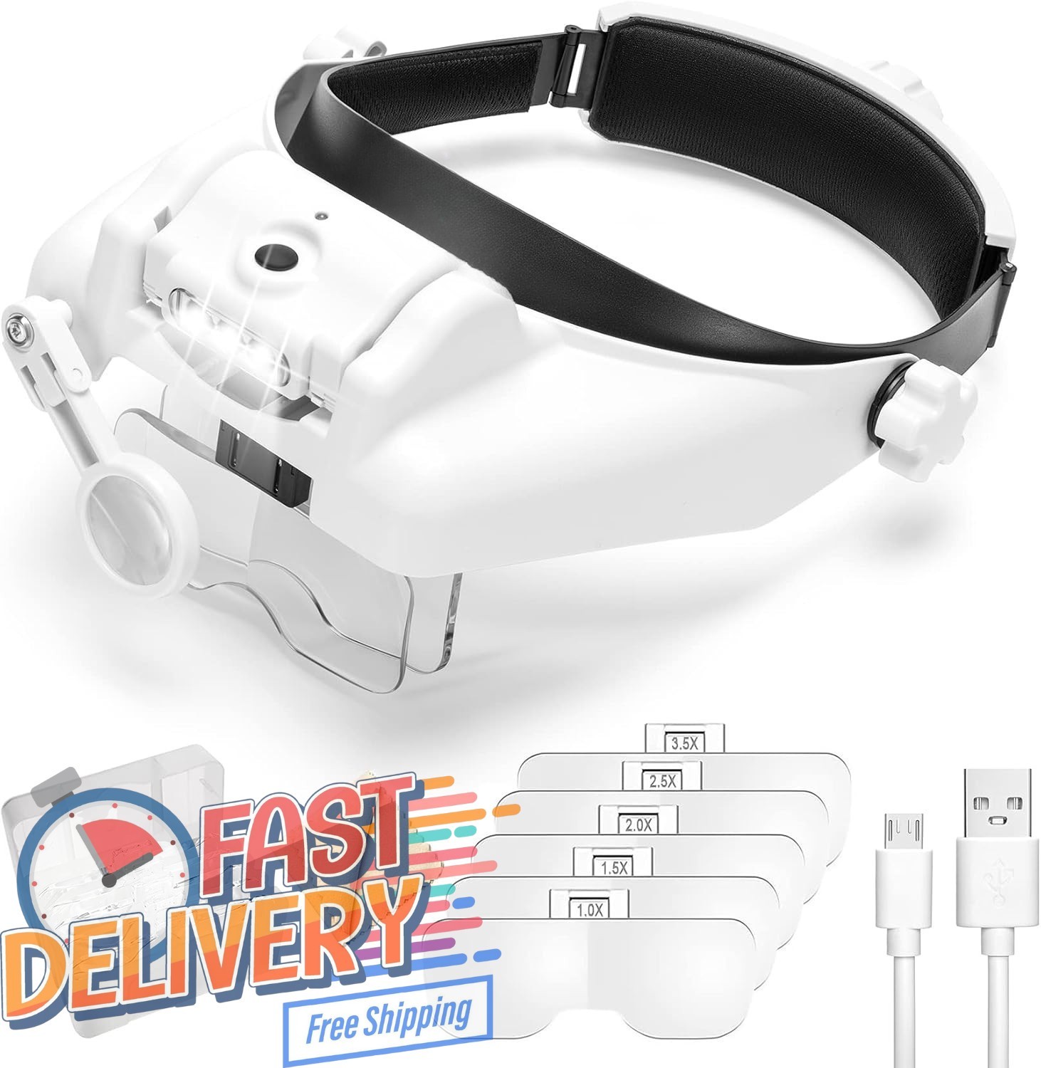 Headband Magnifying Glass with Light, Rechargeable Head Magnifying Glasses 1X to