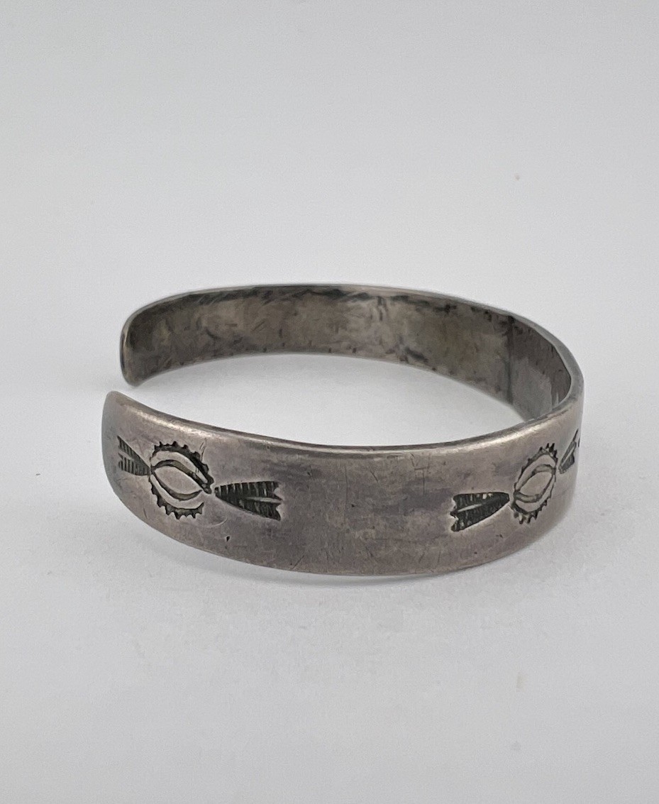 OLD Pawn 1930’s Fred Harvey Navajo Coin Silver Hand Stamped Cuff Bracelet