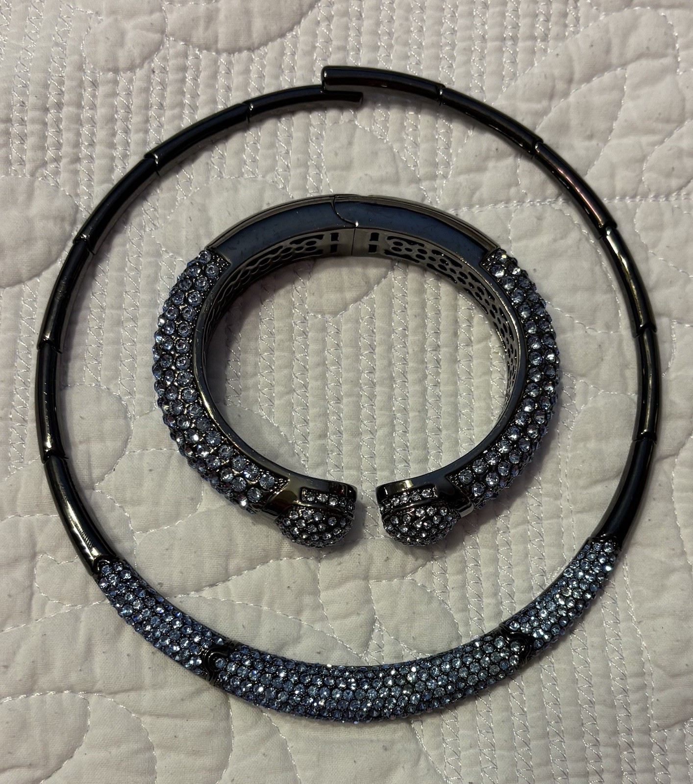 Stunning !Joan Boyce BLUE CLAMPER BRACELET NECKLACE, EARRINGS, Ring 8