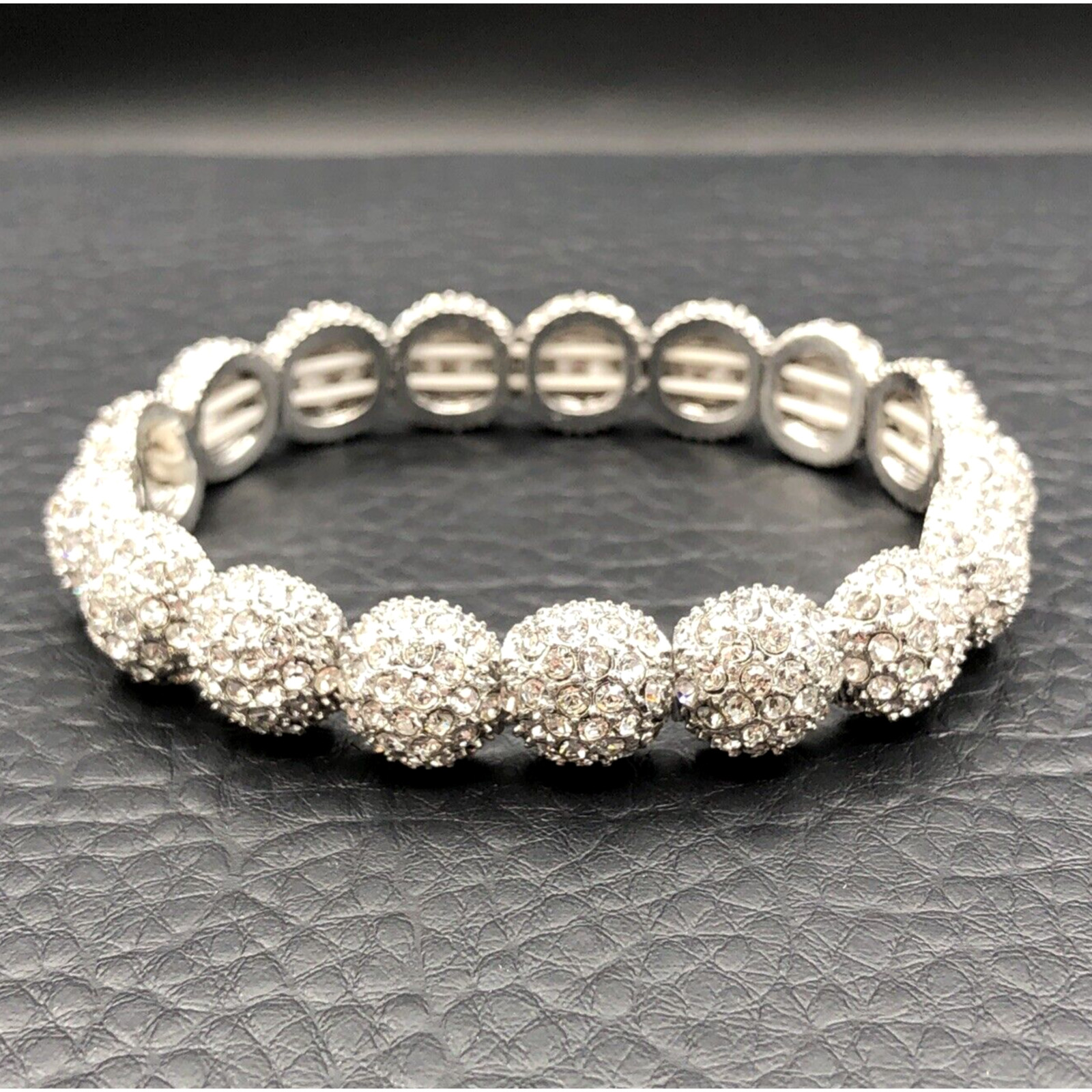 Rhinestone Stretch Bracelet Pave Crystal Snowball Bangle Adjustable 6.5 – 7.5 in