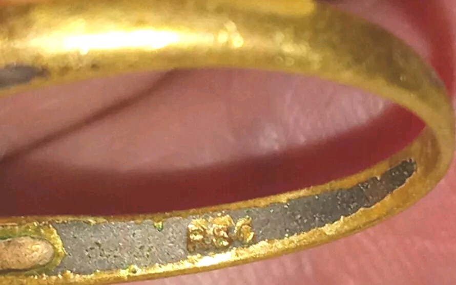 Double Dolphin Size 7 Ring With Gemstones Worn Patina 18K Stamped GF Or GE?